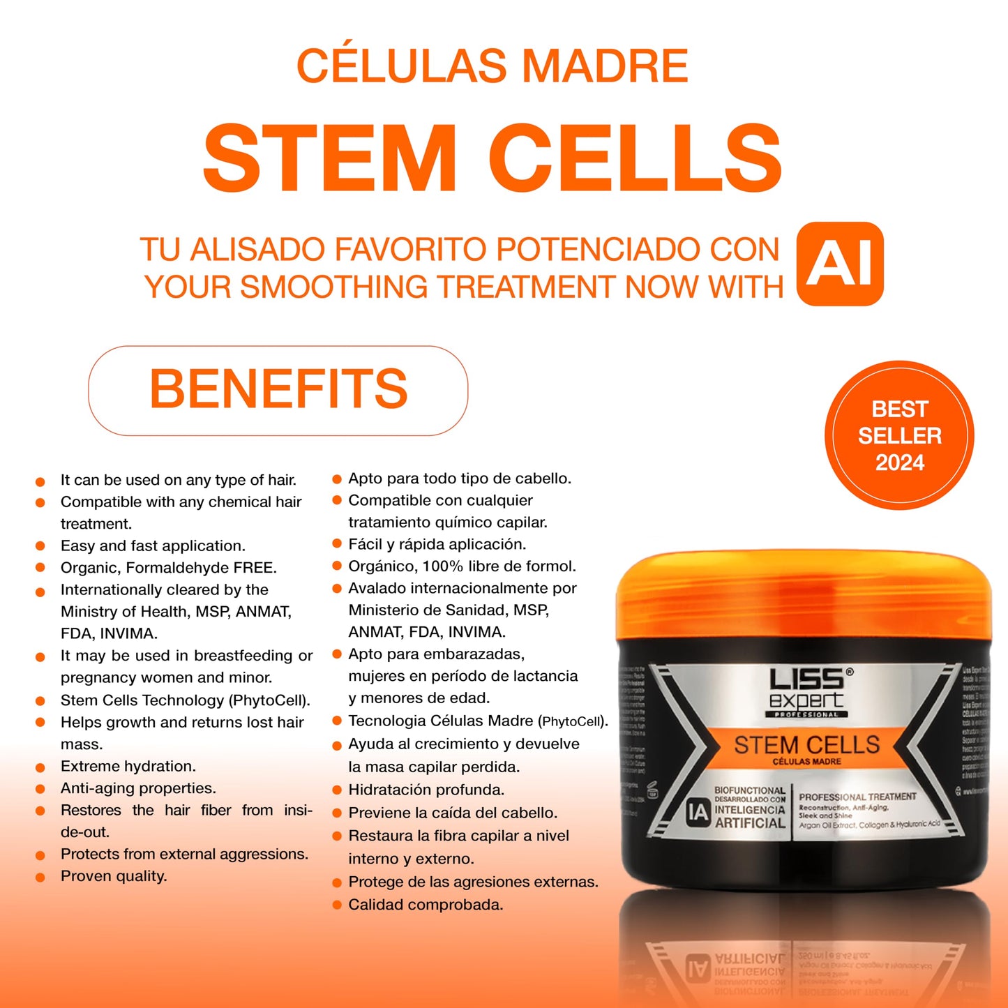 Liss Expert Stem Cells Hair Treatment Kit 8 oz x2 with complete post treatment kit and Professional Grade Titanium Flat Iron DEAL (4, SuperPack2)