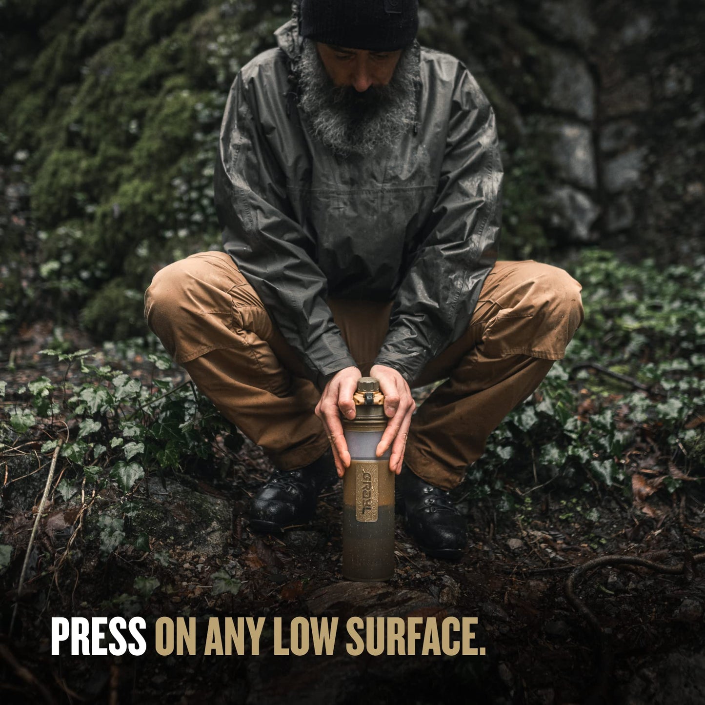 GRAYL GeoPress 24 oz Water Purifier Bottle - Filter for Hiking, Camping, Survival, Travel (Coyote Brown)