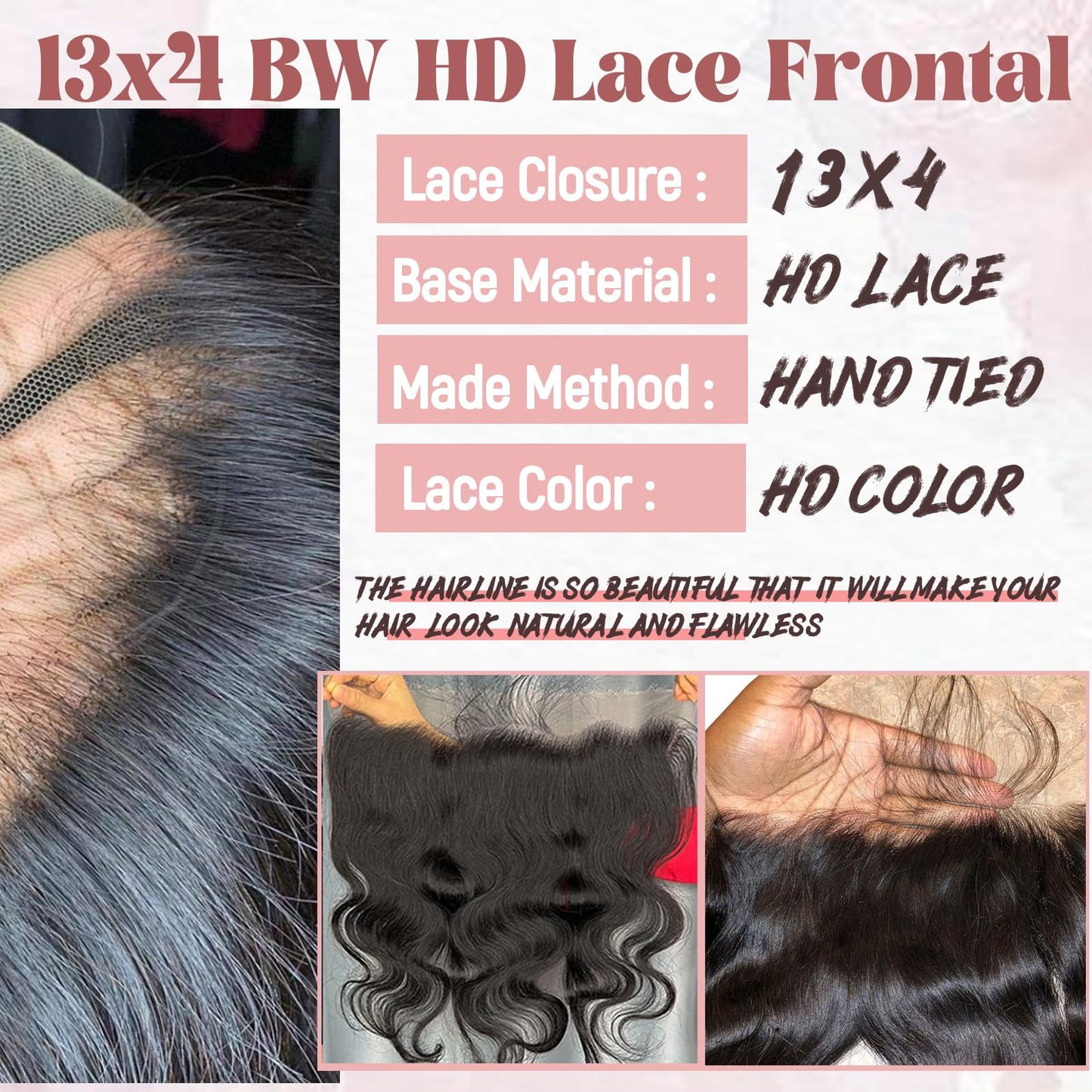 13x4 HD Transparent Lace Closure Human Hair,Body Wave Hd Invisible Lace Closure Virgin Human Hair Pre Bleacked Knots with Baby Hair Ear To Ear 13x4 Clear Film Lace Closure Natural Hairline Black Color