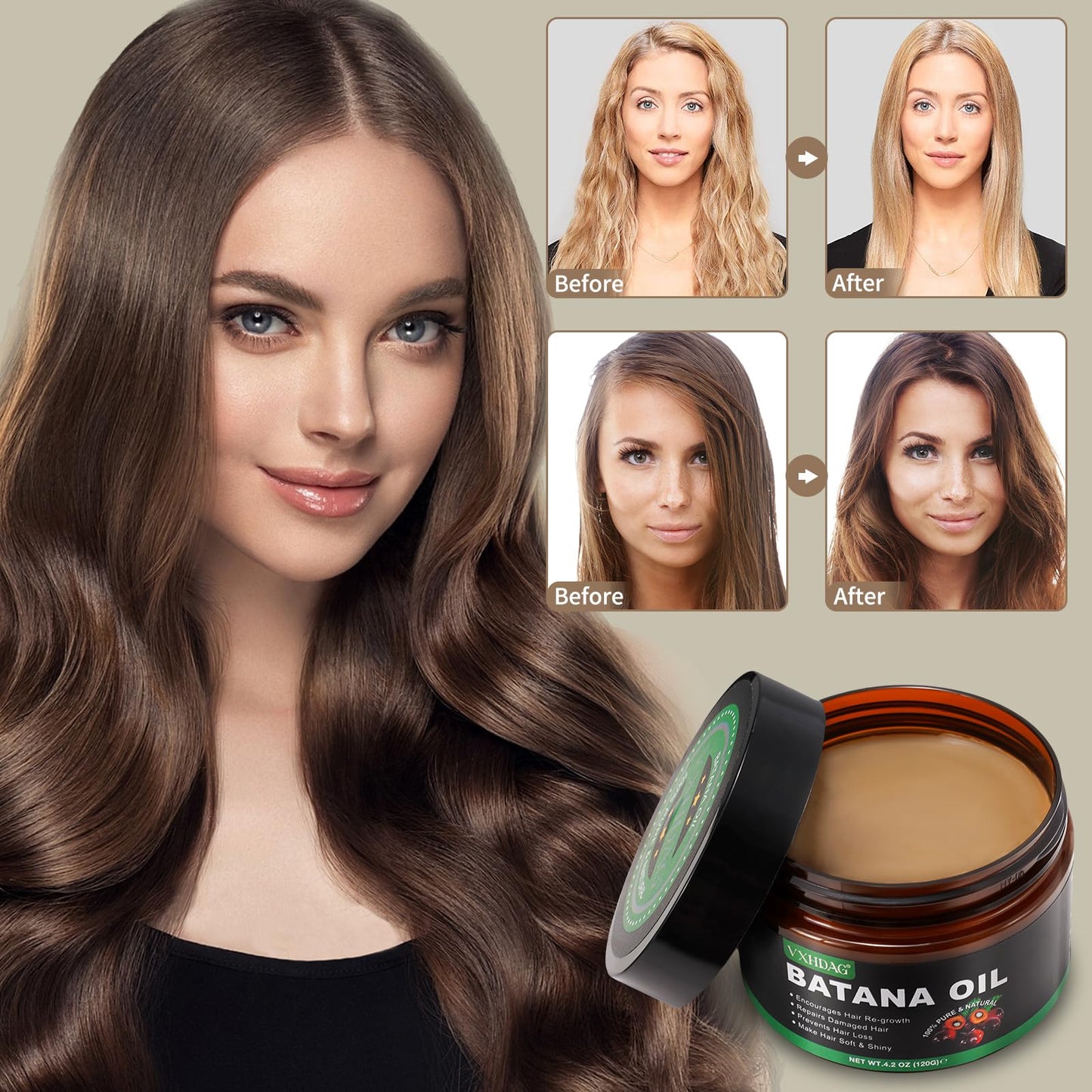 Raw Batana Oil for Hair Growth with Scalp Massager - 100% Natural Botana Oil from Honduras, Eliminate Hair Split Ends, Restores Damaged Hair and Scalp, Enhances Hair Radiance Nourishment 120 G