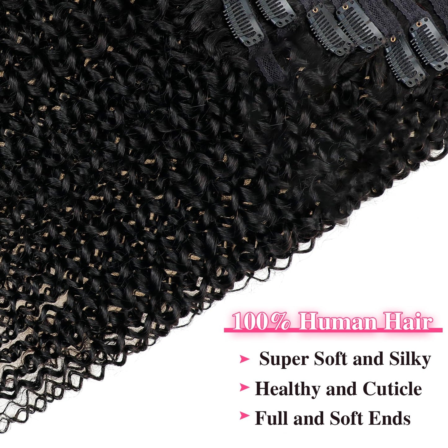 3c 4a Curly Clip in Hair Extensions Real Human hair Clip ins For Women Brazilian Virgin Curly Clip ins Human Hair Extensions Clip on Hair 8pcs/120g/pack(18inch,#1B)