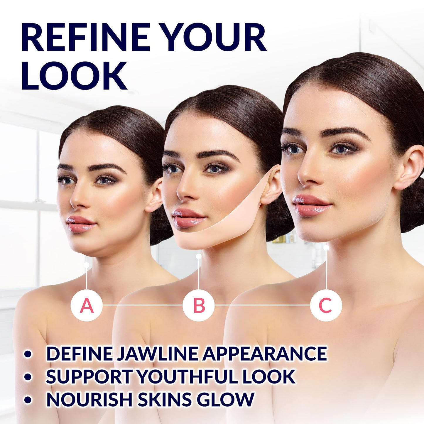 Stylia V-Line Lifting Collagen Face Mask with Hyaluronic Acid & Aloe Vera - Spa Quality Double Chin Strap - Collagen Mask for Women - Jawline Shaper Face Lift Tape - Chin Strap for Sleeping - 7PC