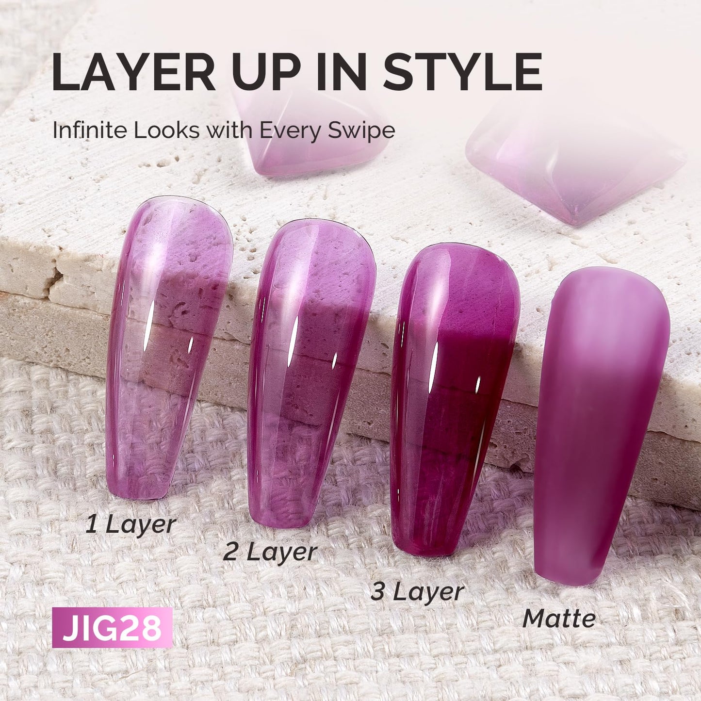 MelodySusie Jelly Purple Gel Polish, 0.5Fl.oz Jeweliver Jelly Gel Nail Polish Translucent Purple Deep Color Sheer Nails Soak Off UV LED Light Cure Gift for Women Nail Art Manicure JIG28