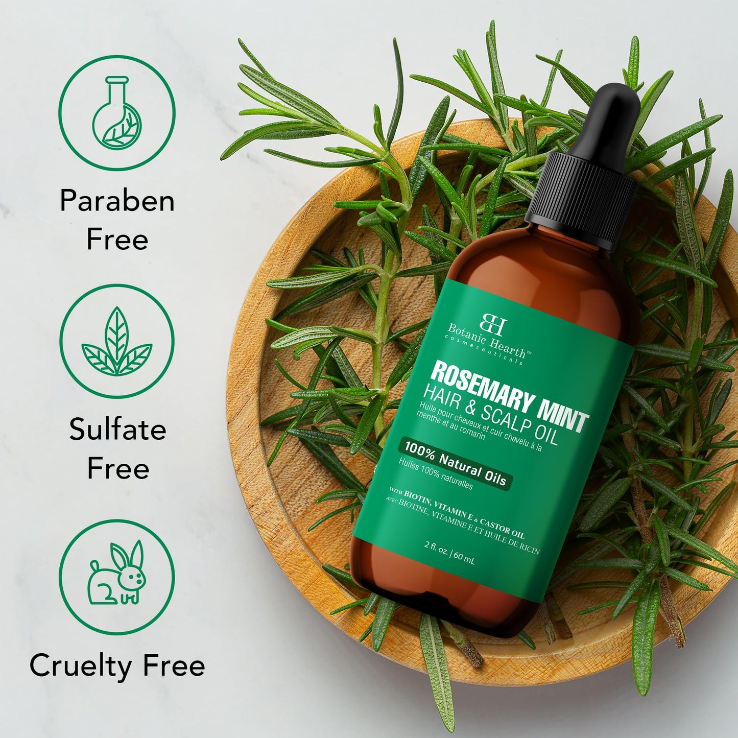 Botanic Hearth Rosemary Mint Hair & Scalp Strengthening Oil (2 fl oz) | Natural Hair Growth & Scalp Treatment | Nourishing & Strengthening Essential Oils for Thicker, Healthier Hair