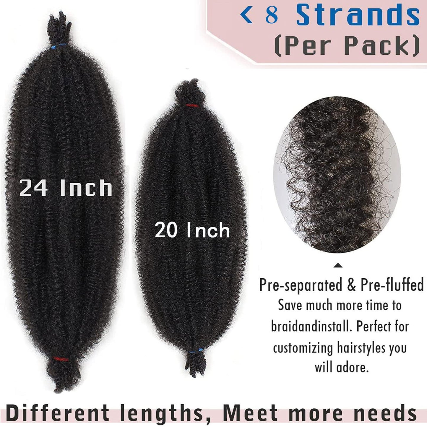 8 Packs Pre-Separated Springy Afro Twist Hair 20 Inch 3 Tones Spring Twist Hair For Distressed Soft Locs Marley Twist Braiding Hair Synthetic Hair Extension For Black Women (8 Strands/Pack,1B27613#)