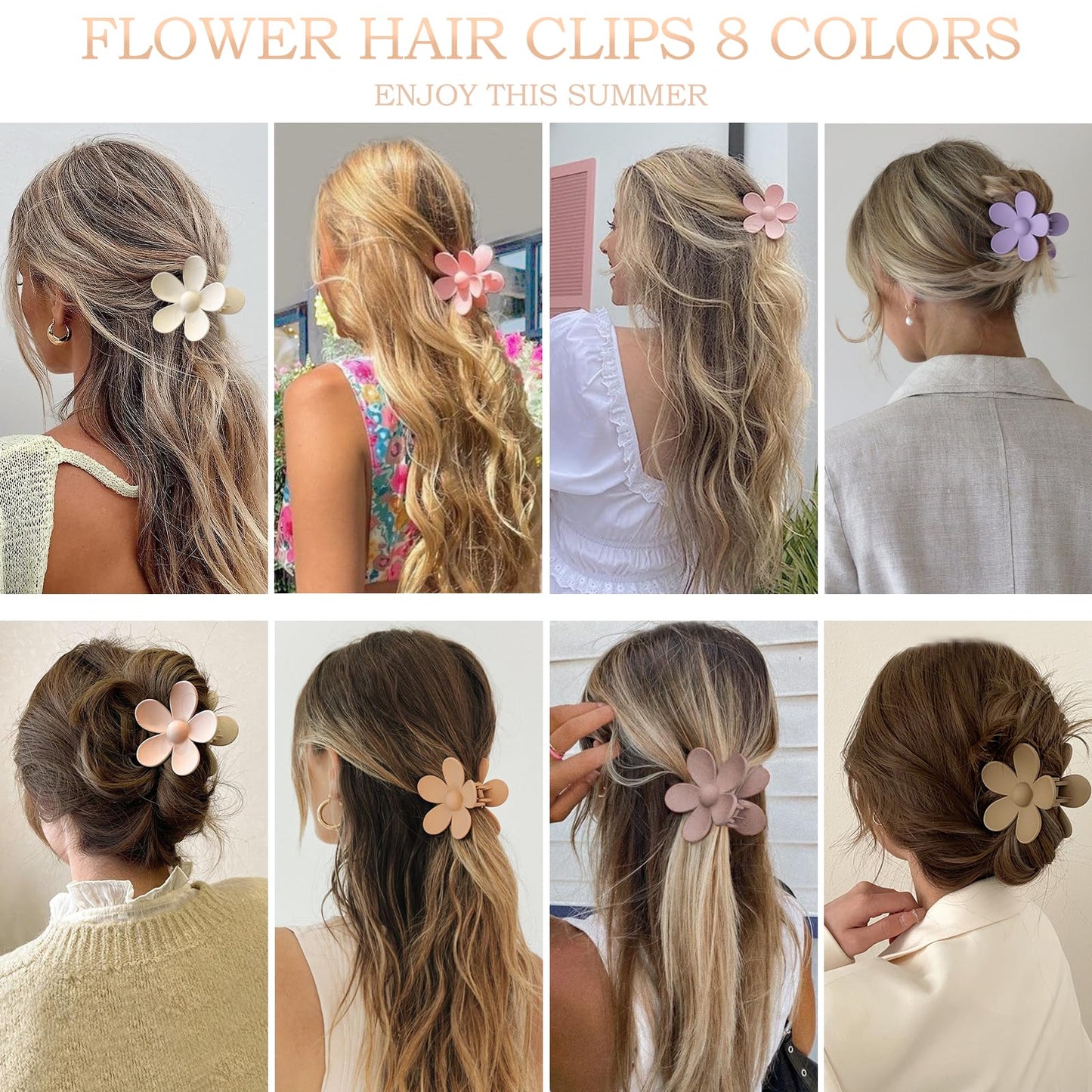 Flower Hair Clips Big Hair Claw Clips 8PCS Large Daisy Hair Clips Matte Claw Clips Strong Hold Jaw Claw Clips Thick Thin Hair for Women Girls 8Colors