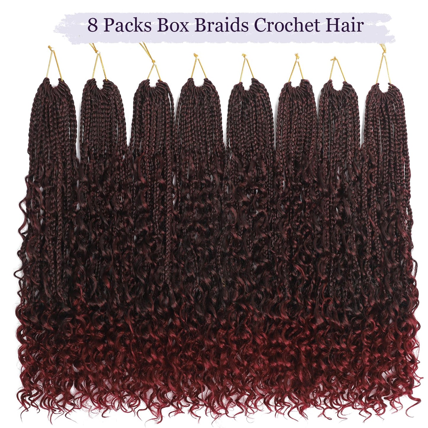 8 Packs Goddess Box Braids Crochet Hair for Black Women Hair 18 Inch Goddess Box Braids Crochet Hair Crochet Braids Crochet Hair for Black Women Crochet Box Braids With Curly Ends(18 Inch,TBug)