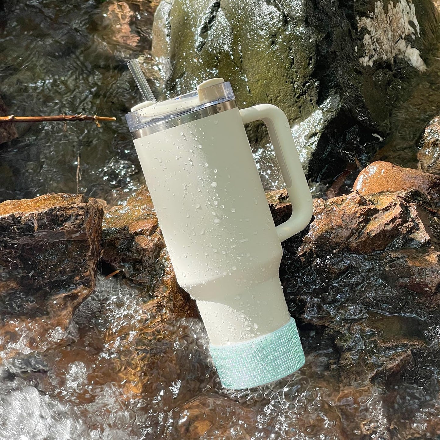 WORBSS Diamond Glitter Silicone Boot for Stanley Cup 40oz Tumbler & Simple Modern 30-40oz Trek Tumbler Accessories for 2.8-2.9 inch Trapezoidal Cylinder Base Water Bottles Bottom Anti-Slip Sleeve