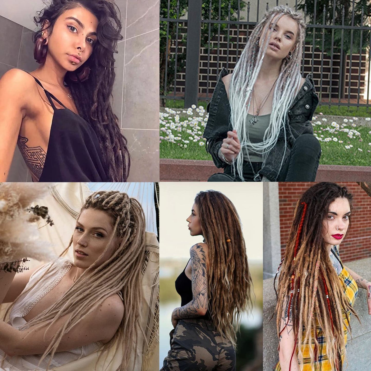 Leeven 40 Strands 24 Inch Dreadlock Extensions Brown Single Ended Hippie Dreads 0.6 cm Width Loc Extensions Reggae Style Synthetic Crochet Hair for Women and Men