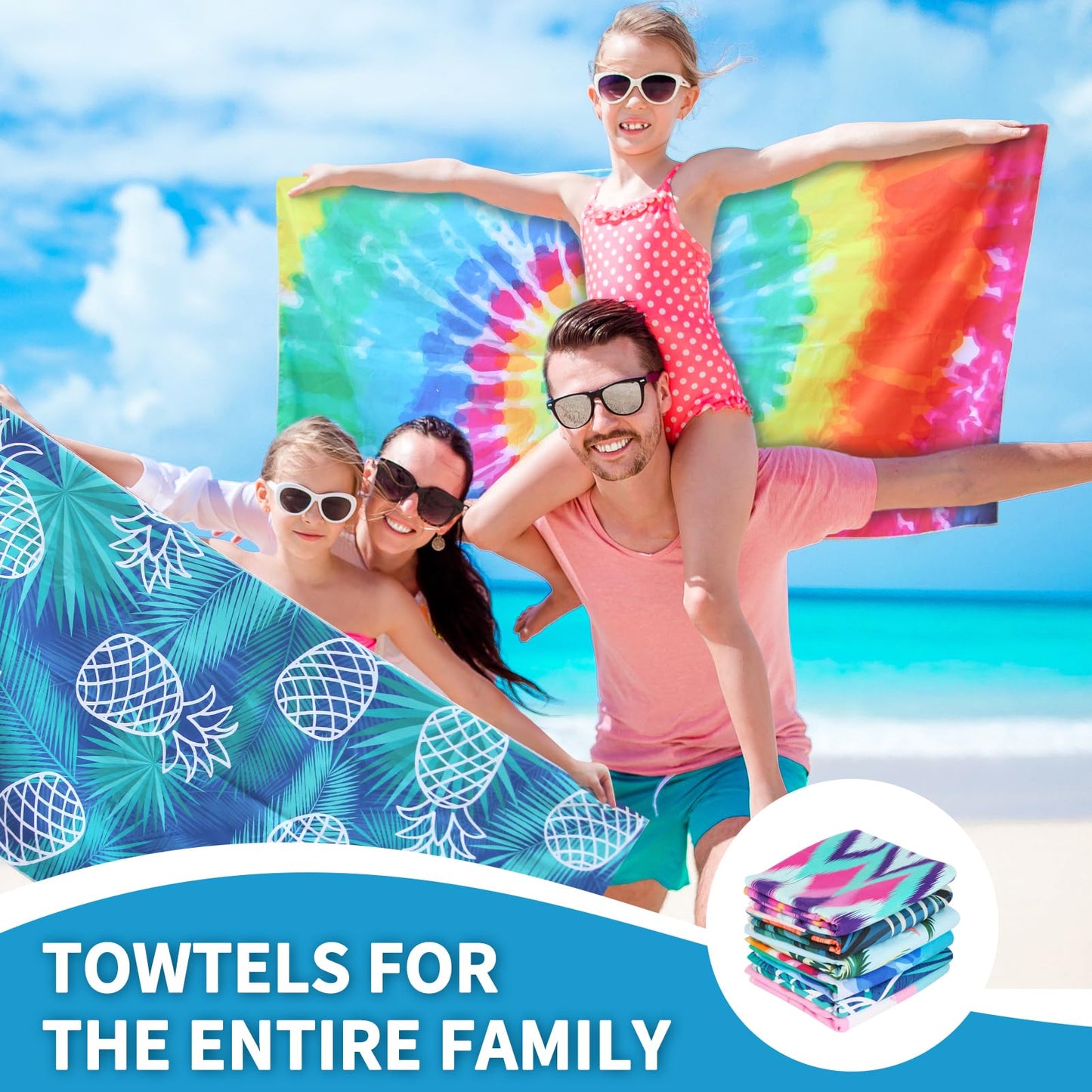 2 Pack Microfiber Oversized Lightweight Beach Towel for Adults Women Men, Reversible 71" x 32" XL Extra Large Thin Quick Dry Sand Free Pool Towels for Travel Sport Swimming Camping Picnic Yoga Gym