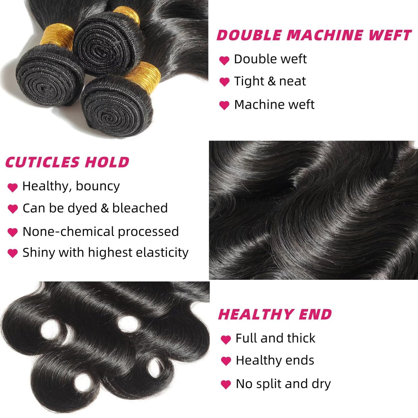 12A Human Hair Bundles 10 10 10 Inch Body Wave Bundles Human Hair 100% Unprocessed Brazilian Virgin Weave Bundles 3 Bundles Real Natural Black Wavy Human Hair Extensions 1B Bundles for Women