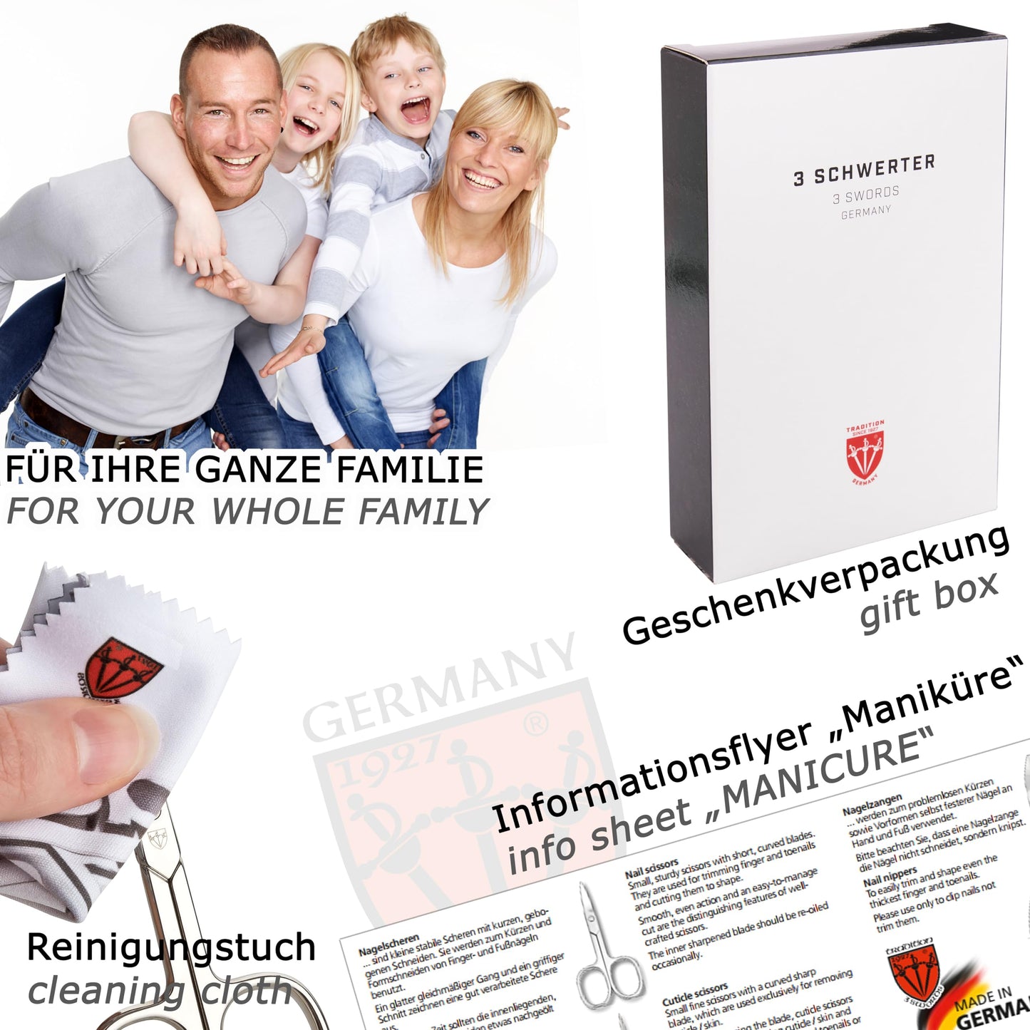 3 Swords Germany - brand quality 8 piece manicure pedicure grooming kit set for professional finger & toe nail care genuine leather case in gift box, Made in Germany