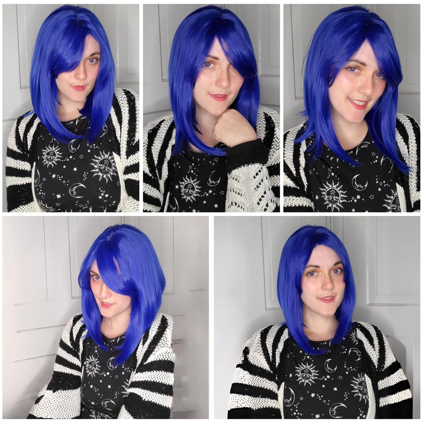 BEAUTIFA Blue Bob Wig with Bangs for Women 12 Inch Short Straight Blue Wigs Synthetic Colored Wigs