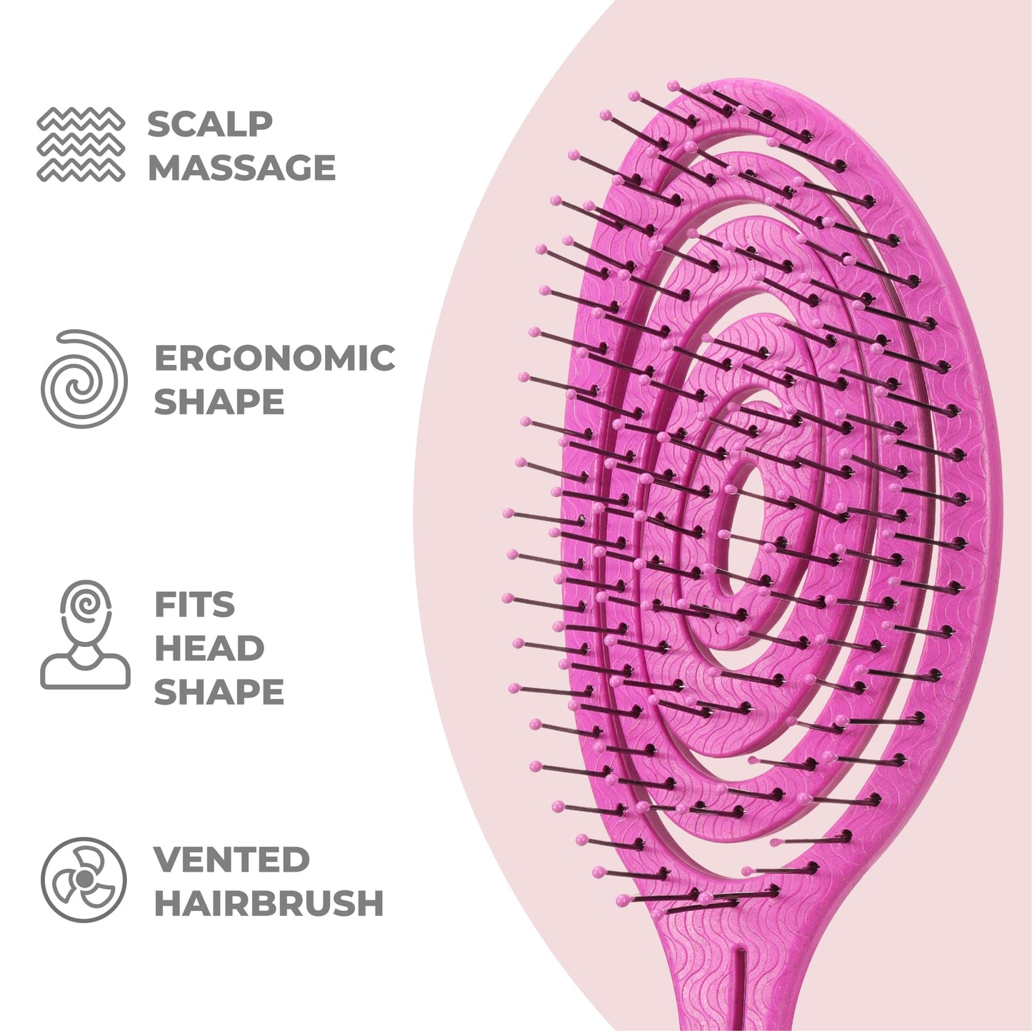 Ninabella Detangling Hair Brush for Women & Men - Does not Pull - Straightening Brushes for Straight, Curly & Wet Hair - Unique Spiral Hairbrush - Pink