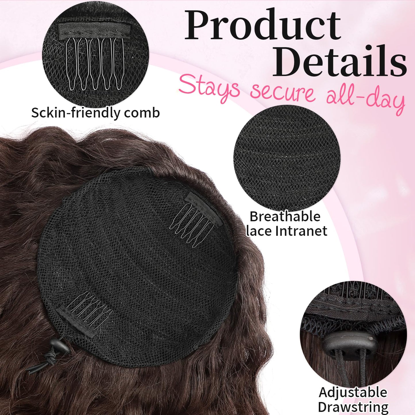 KooKaStyle Curly Ponytail Extension Fluffy Drawstring Ponytail Hair Extensions for Women Long Kinky Curly Wavy Pony Tail Synthetic Hairpiece for Daily Use(18Inch Natural Black Mixed Deep Orange)