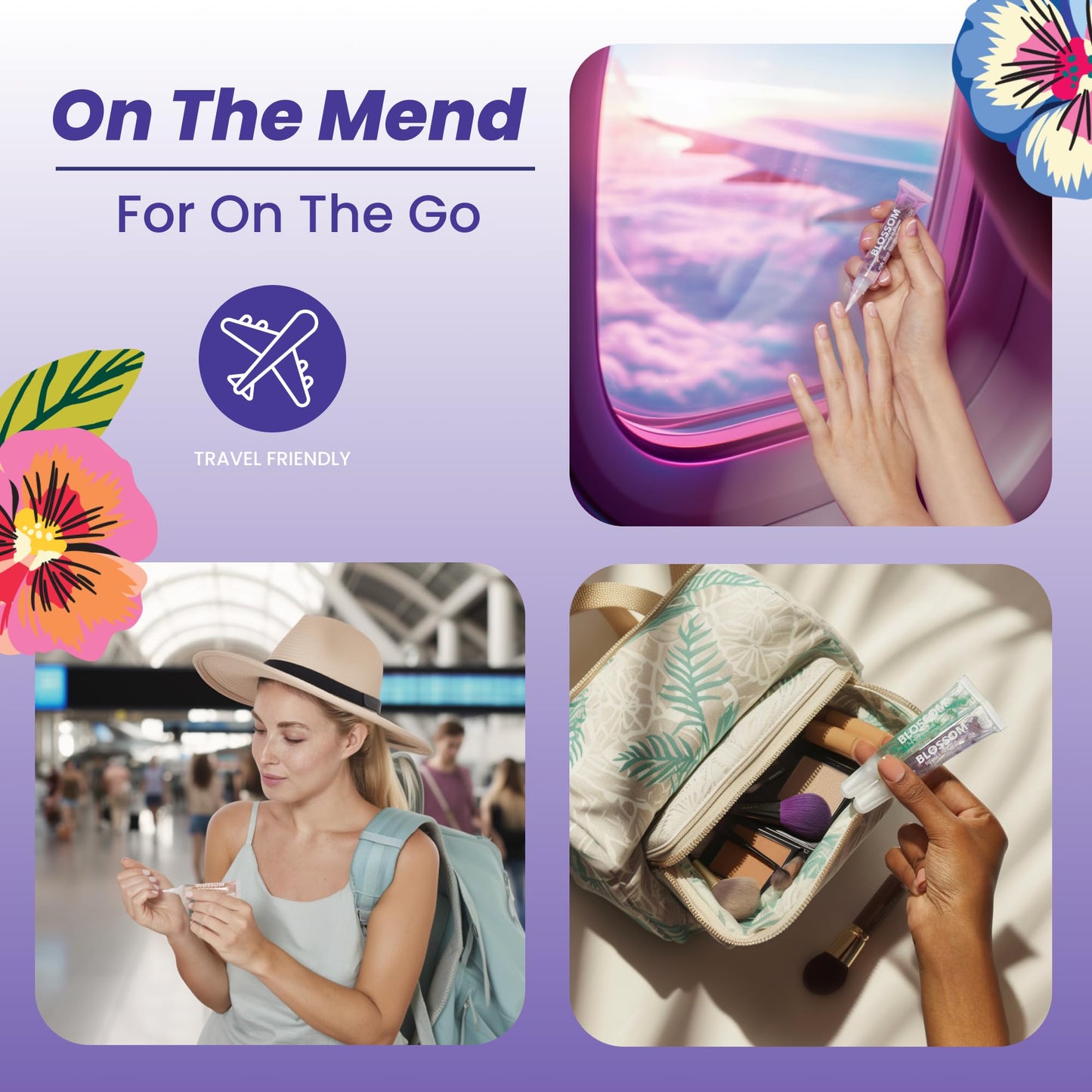 Blossom Cuticle Oil, On the Mend Scented Portable Cuticle Pen Tube for Travel with Brush Tip and Nourishing Jojoba Seed Oil, Infused with Real Flowers, 0.34oz, Spring Bouquet