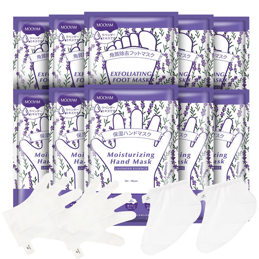 GUOYAOLIFU Hydrating Hand Foot Masks Set,Moisturizing Hand Mask for Dry Hand,Exofliating Foot Mask for Peeling Away Dead Skin Calluses,5 Pack Glove Mask&5 Pack Socks Mask for Women（Lavender）