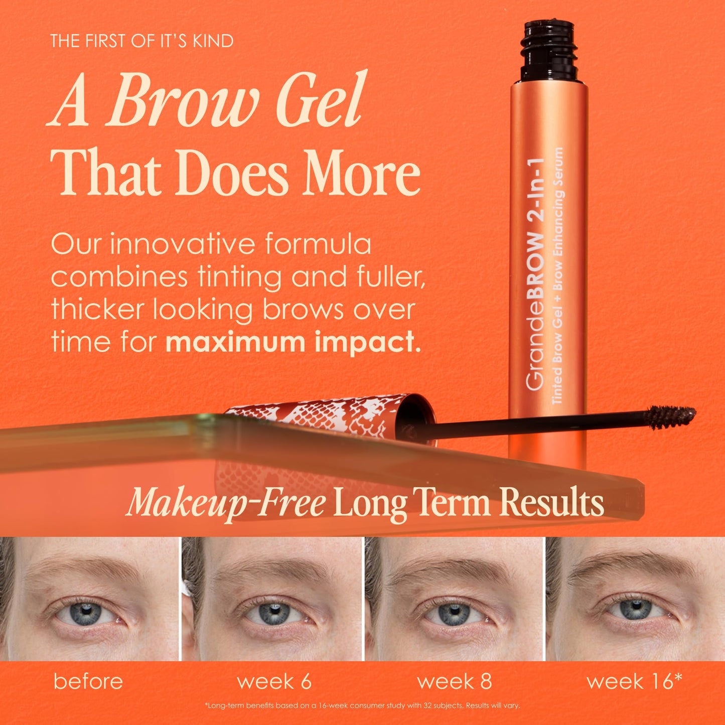 Grande Cosmetics 2-in-1 Tinted Brow Gel + Brow Enhancing Serum, Thick & Darker Brows, Shape & Fill Brows Effortlessly, Dark, Travel Size