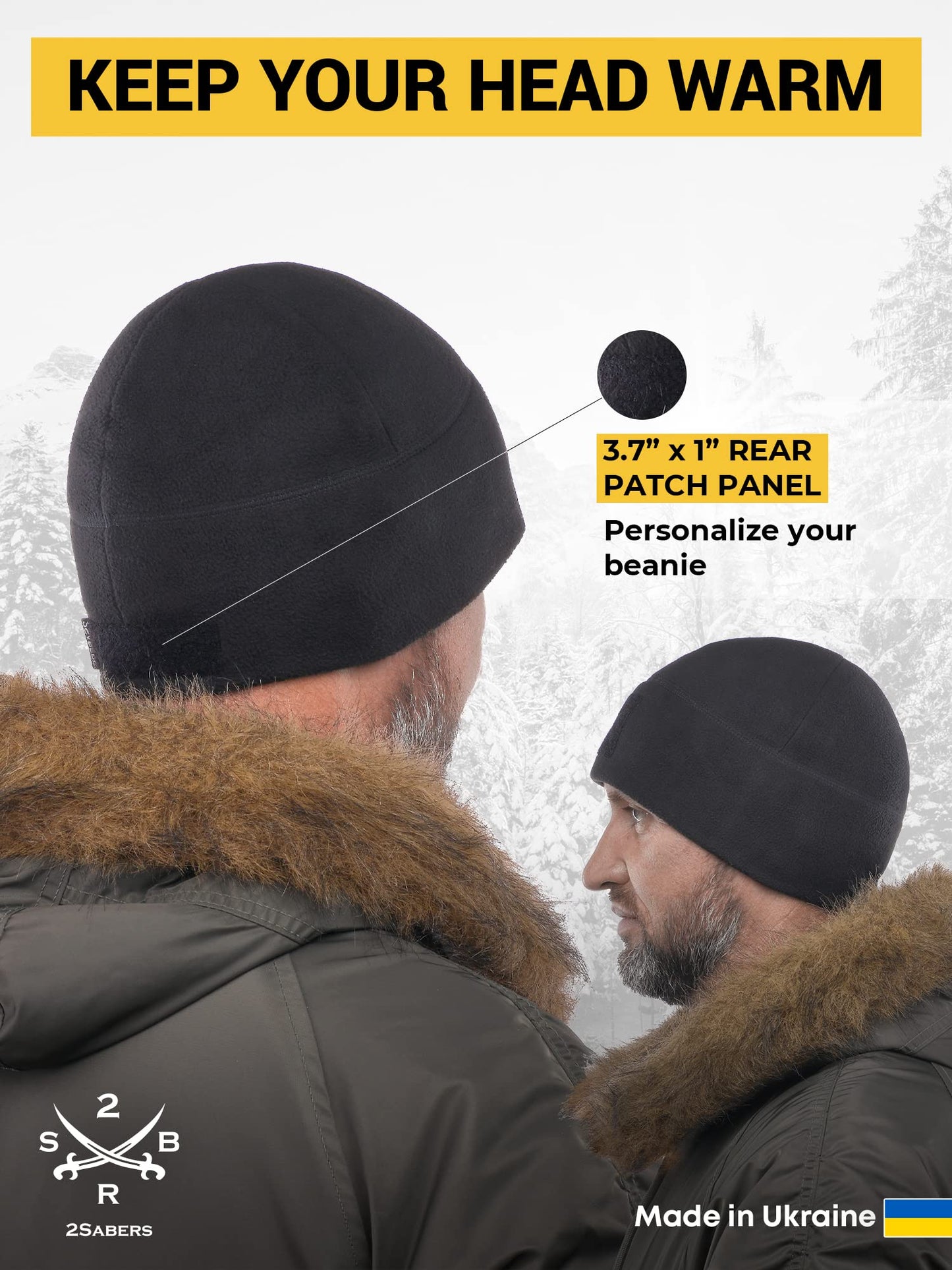2SBR 2SABERS Tactical Winter Fleece Beanie with Patch Panel – Skull Watch Cap Hat Army