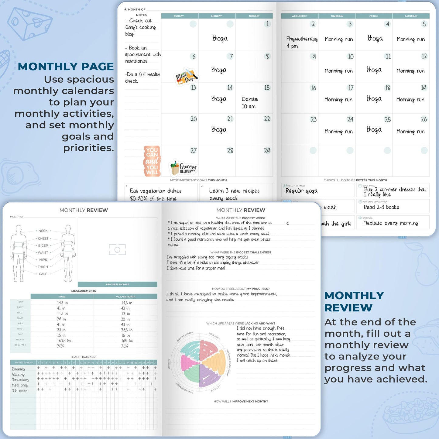 Clever Fox Food Journal Pro – Diet & Wellness Planner for Women & Men – Weight Loss Diary with Calorie Tracker – Food Log for Tracking Meals, Exercise & Weightloss - Undated, 7" x 10" Light Blue
