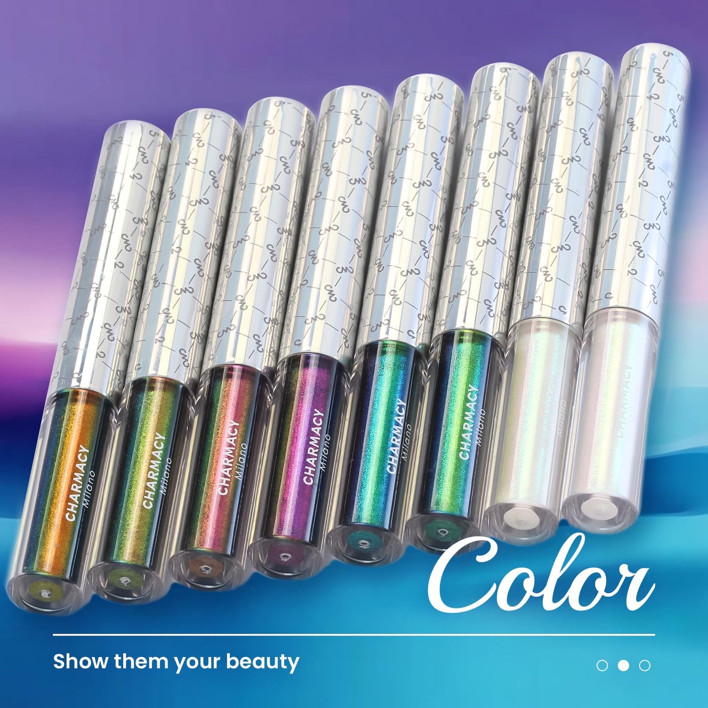 CHARMACY Multichrome Eyeliner Liquid Liner, Metallic Glitter Shimmer Eyeliner, Long Lasting High Pigmented with Waterproof & Smudge Proof Formula, Ultra-Fine Tip PURPLE GOLD GREEN 903