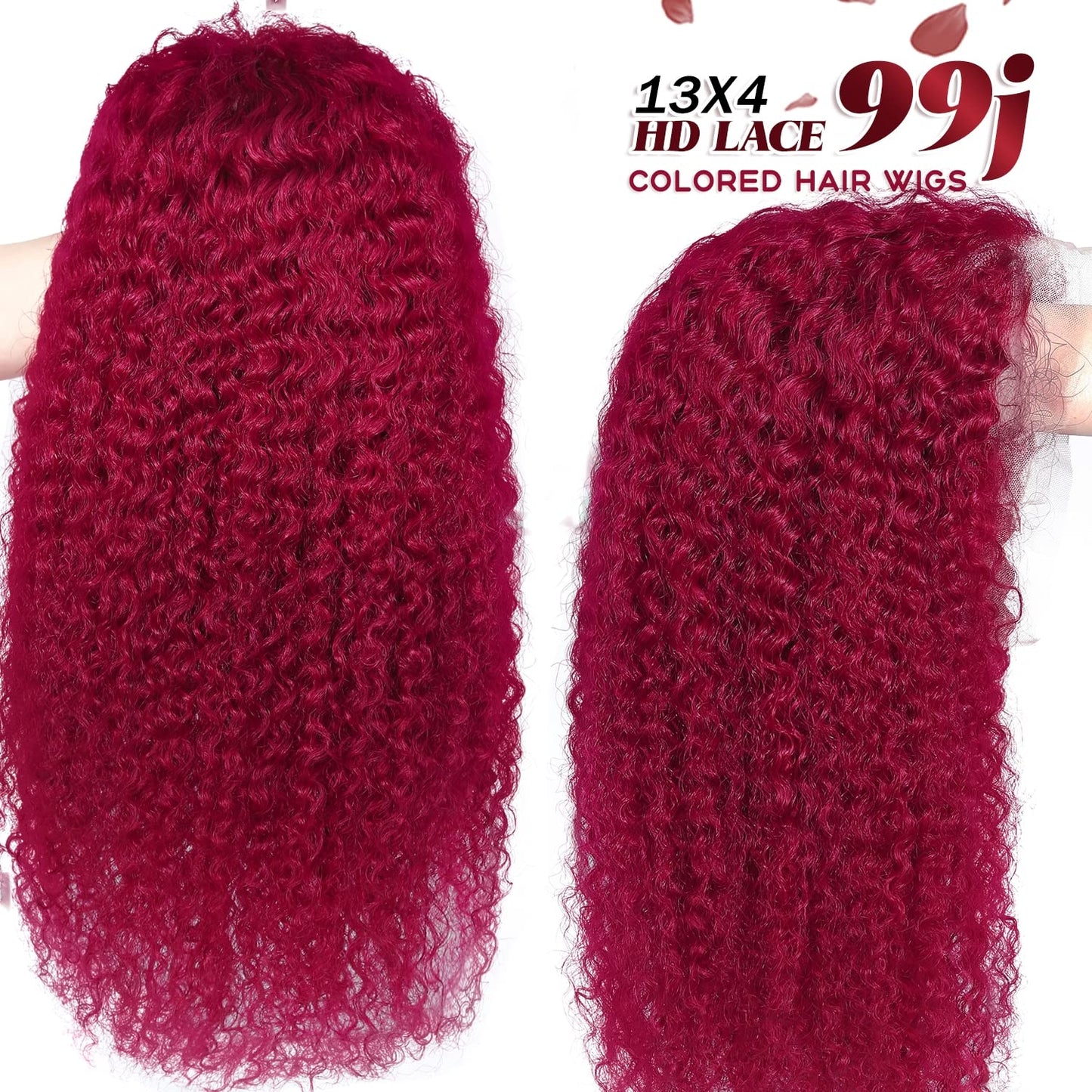 200 Density Curly Burgundy Lace Front Wigs Human Hair 13x4 99J Red Curly Lace Front Wig Human Hair HD Transparent Frontal Wig Colored Pre Plucked with Baby Hair Glueless Wigs (24 Inch, #99J Curly)