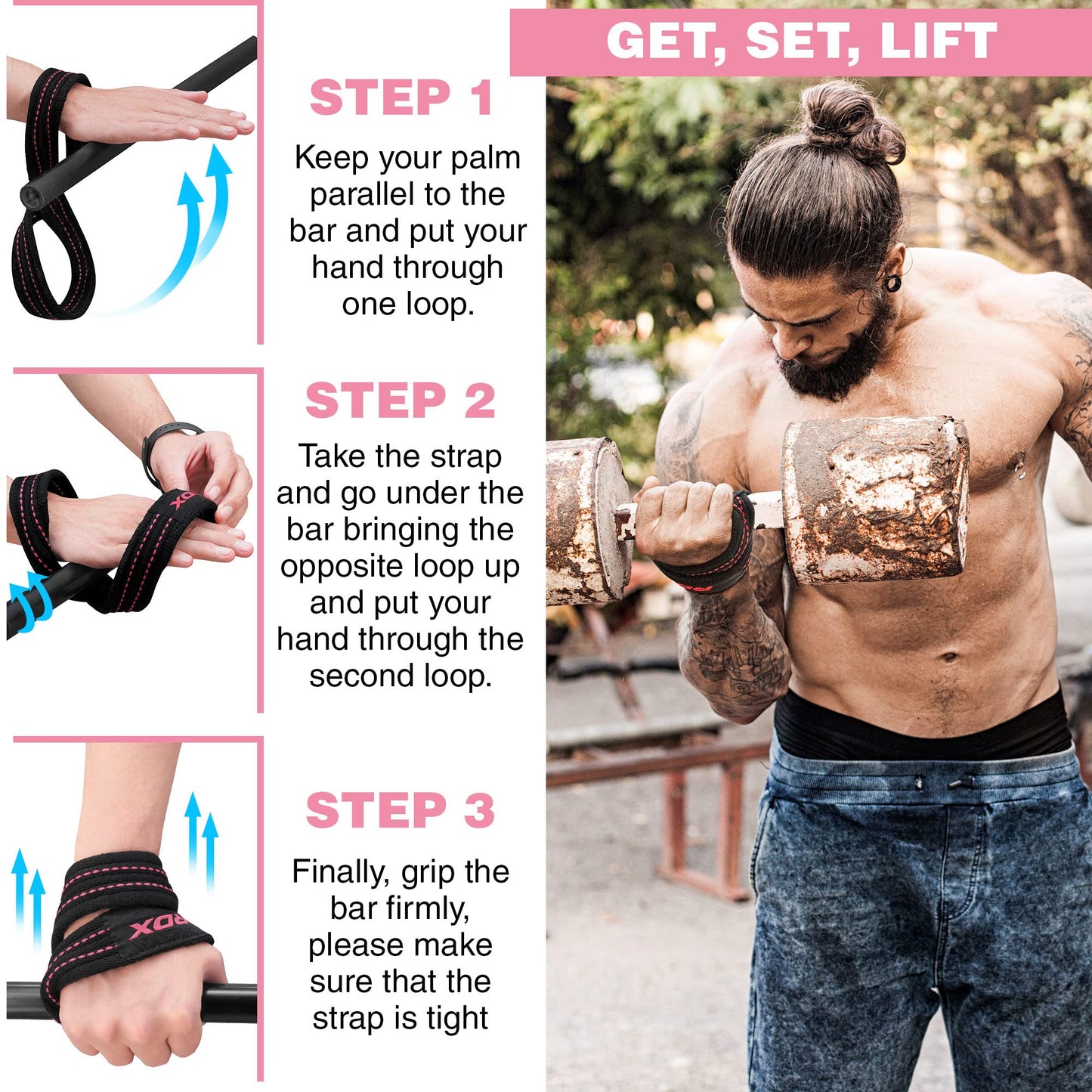 RDX Weight Lifting Straps Figure 8, Anti Slip Strap with Cuffs Wrist Support for Gym Workout Deadlift Powerlifting Bodybuilding Weightlifting, Fitness Strength Training, Hand Bar Grip for Men