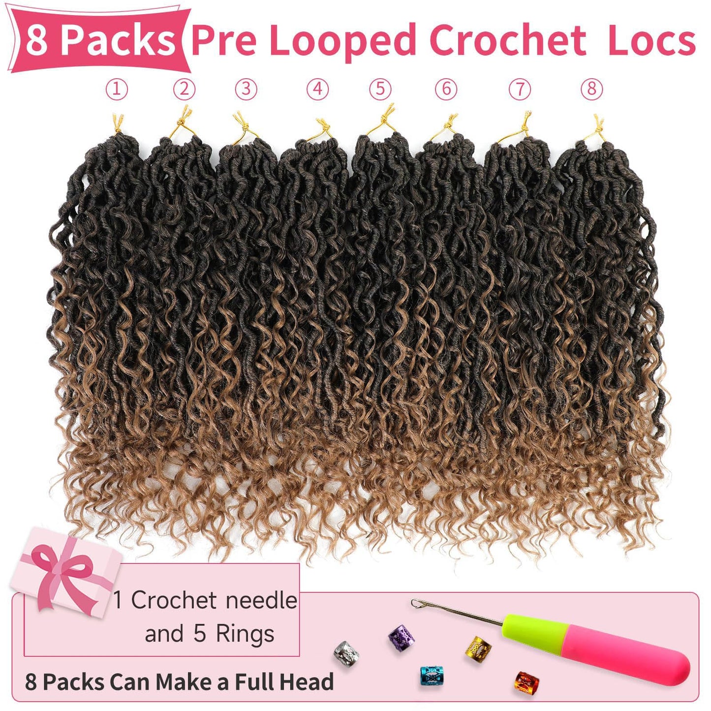 Alicoco Goddess Locs Crochet Hair 12 Inch 8 Packs Faux Locs Crochet Hair For Women Boho Soft Locs Pre-looped River Crochet Locs With Curly Ends (12 Inch (Pack of 8), T30)