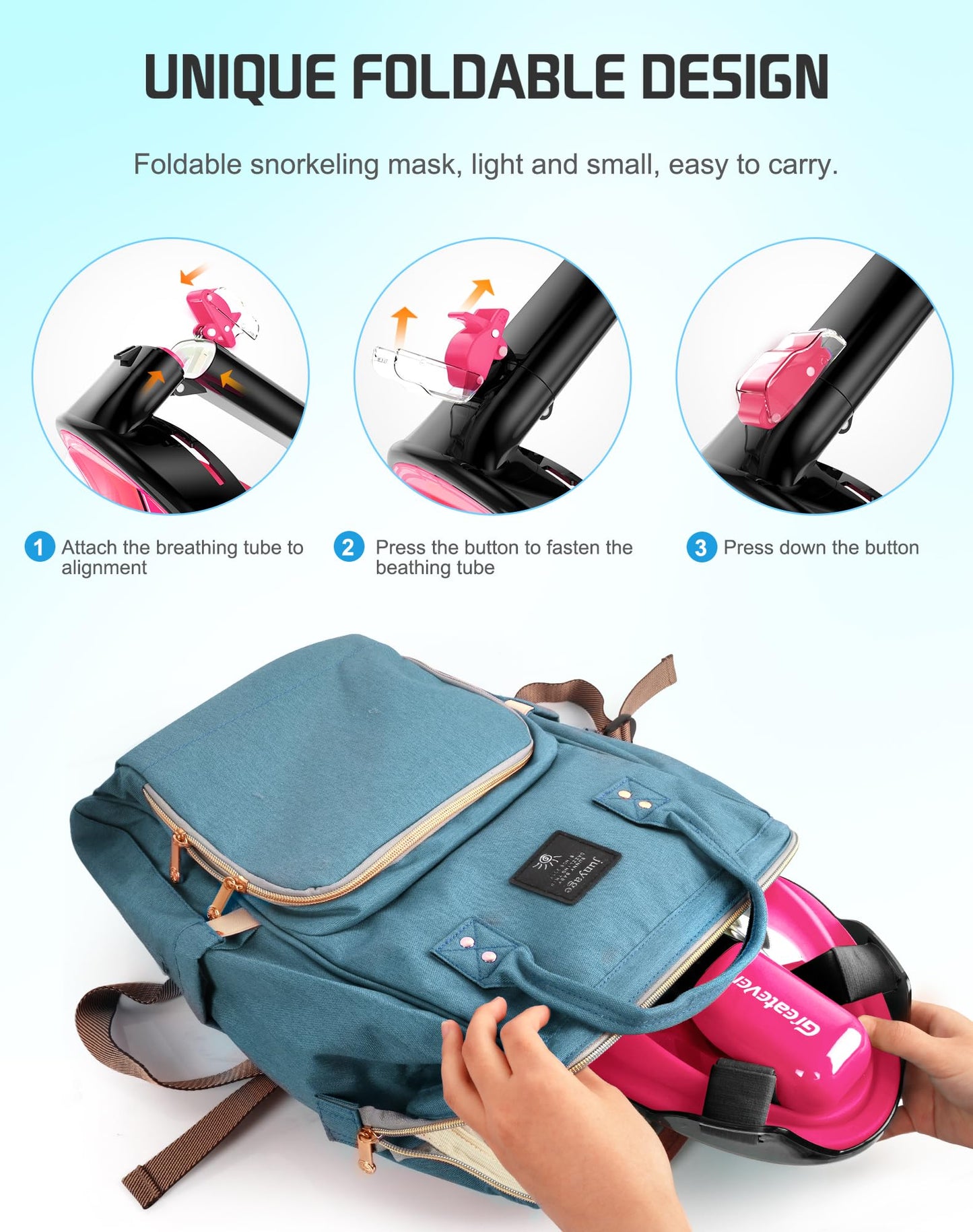 Greatever Full Face Snorkel Mask, Snorkeling Gear for Adults with Latest Dry Top Breathing System and Detachable Camera Mount, Snorkel Mask Adult, Snorkels Anti-Fog & Anti-Leak(Plum Pink, L/XL)