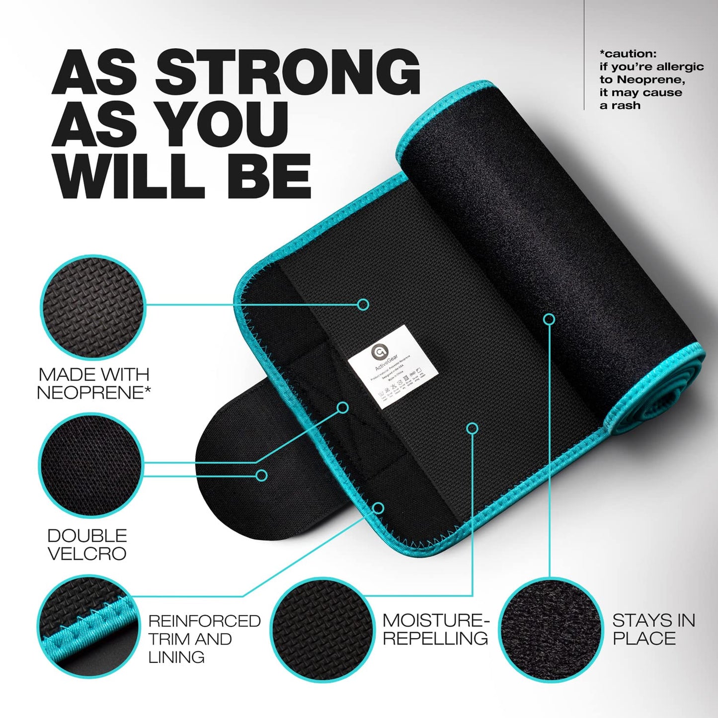 ActiveGear Waist Trainer for Women & Men - Sweat Band Waist Trimmer Belt for a Toned Look - Reinforced Trim and Extra Secure Fastening (Blue Hem, Medium: 8” x 42”)