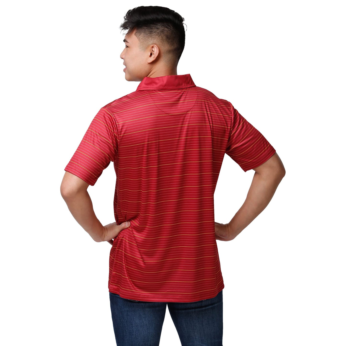 FOCO NCAA College Team Logo Polo Short Sleeve Shirt, Striped Polyester, Medium