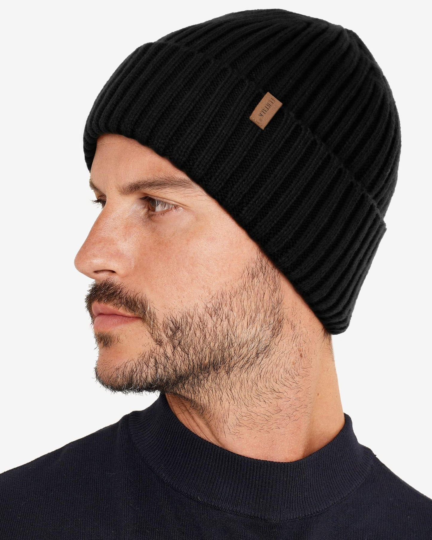 FURTALK Beanie Men Women Warm Winter Hats Acrylic Knit Cuffed Beanie Daily Beanie Hat Unisex Plain Skull Cap Black