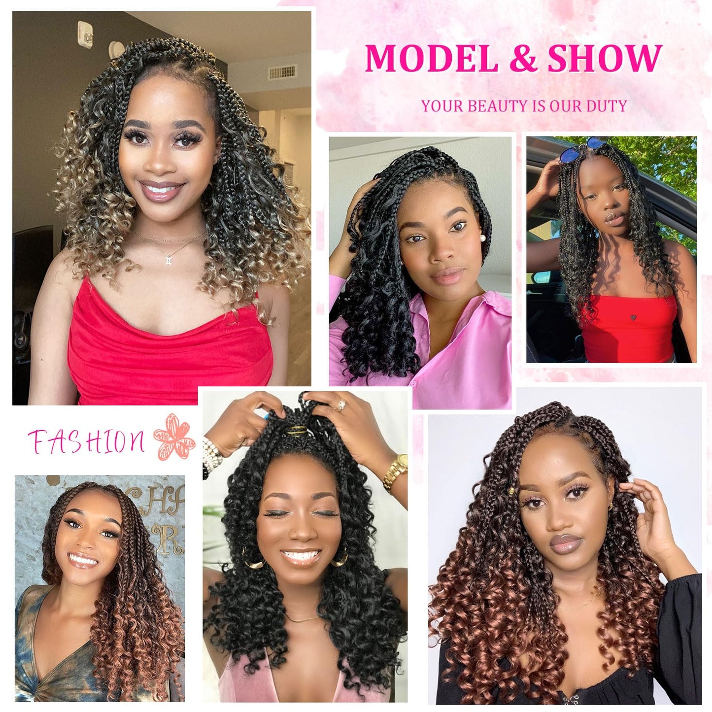 14inch Goddess Box Braids Crochet Hair Crochet Box Braids Curly Ends 3X Bohemian Crochet Box Braids Hair Synthetic Crochet Hair Extensions (14inch(Pack of 8), TBUG)