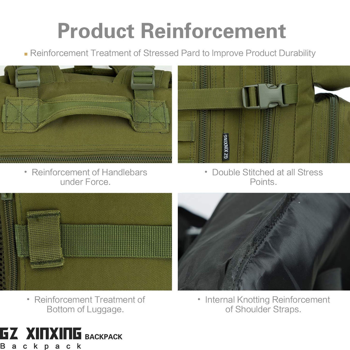 GZ XINXING 3 Day Large Assault Pack Military Tactical Army Molle Rucksack Backpack Bug Out Bag Hiking Daypack (GREEN)