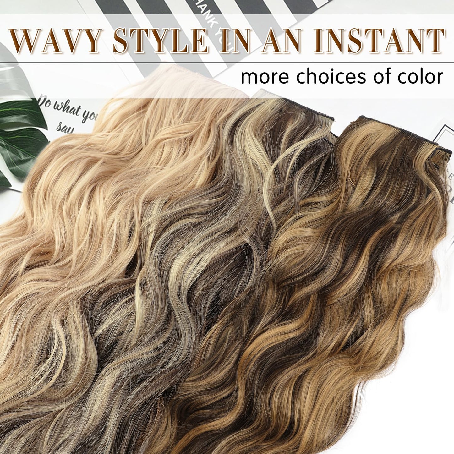 FREEMEIGE Clip in Hair Extensions for Women,Blonde Extensions Clip in Synthetic Hair Extensions Long Wavy 4PCS Thick Hairpieces Fiber Double Weft Natural Hair Extensions 20 Inch for Women