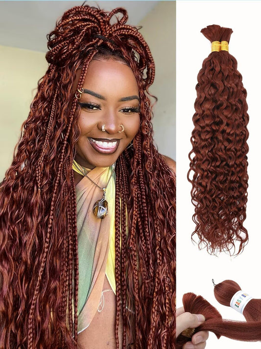 350 Braiding Hair Water Wave 100g 14 Inch Dark Ginger Deep Wave Bulk Human Hair for Braiding 2 Bundle 12A Brazilian Virgin Curly Human Hair Extensions for Boho Braids Wet and Wavy Copper Braiding Hair