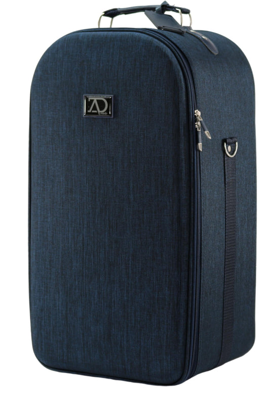 Adolfo Design Extra Large Wig Travel Box with Top Handle, Shoulder Strap and Double Zipper, Carrying Case with Removable Head-Holding Base - (Denim Navy) Design