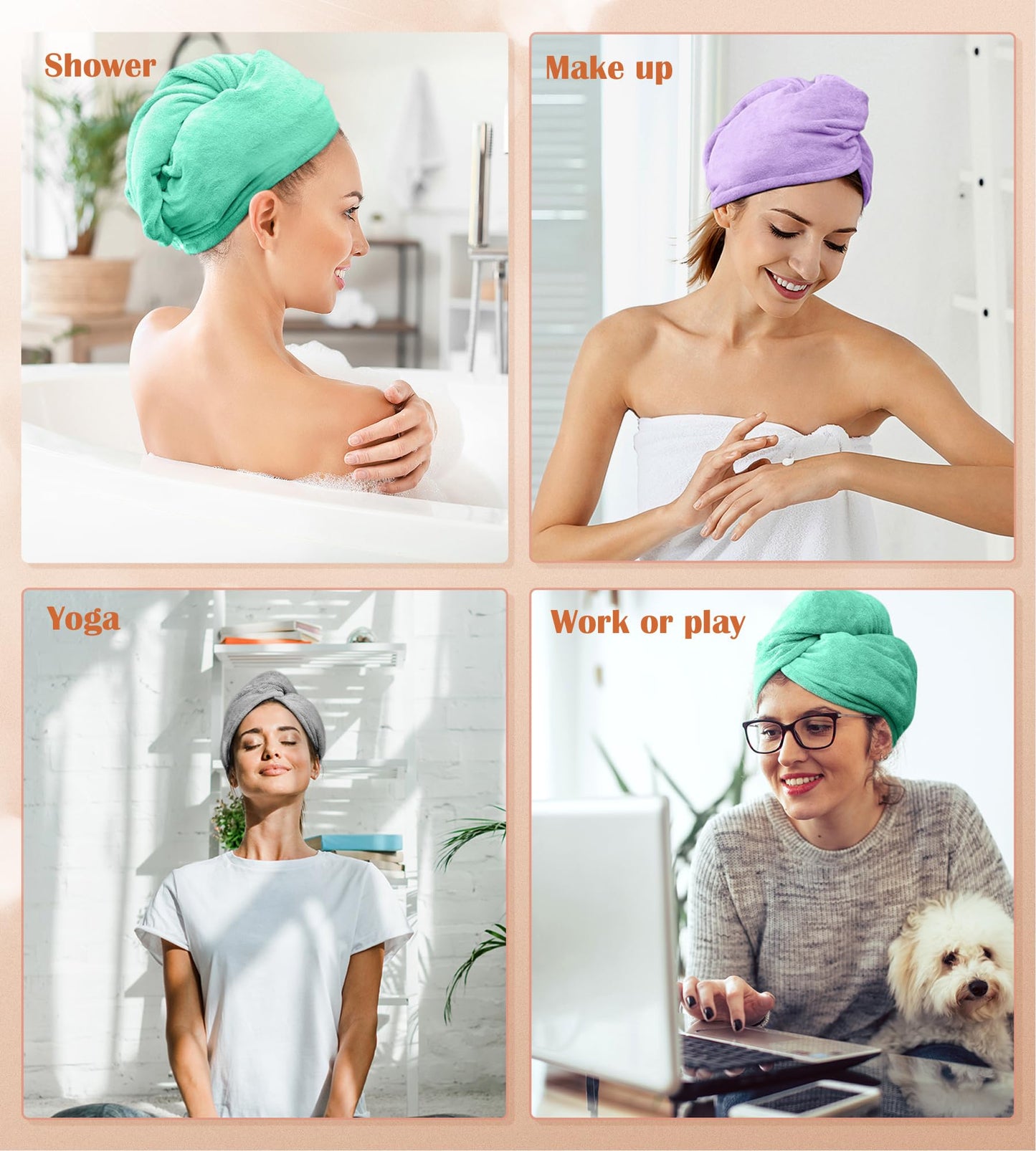 POPCHOSE Microfiber Hair Towel Wrap, 3 Packs Fast Drying Hair Turbans, Super Absorbent Hair Towel for Women, Anti Frizz Hair Wrap Towels