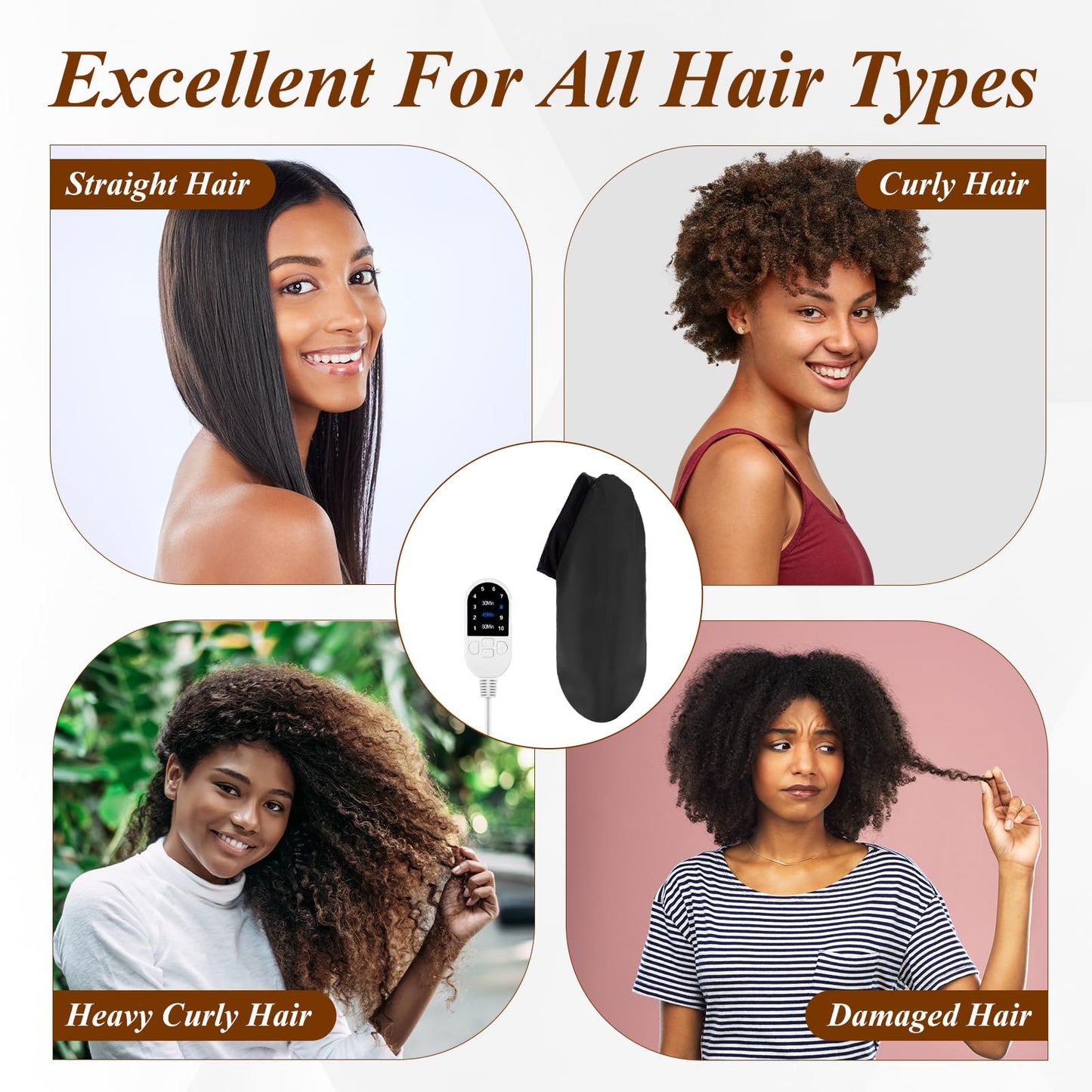Heated Cap for Deep Conditioning: Upgraded Extra Large 10-Level Fast Heating 3 Time Settings Hair Steamer Cap for Natural Black Hair Portable Thermal Steam Cap for Home Hair Treatment - Black