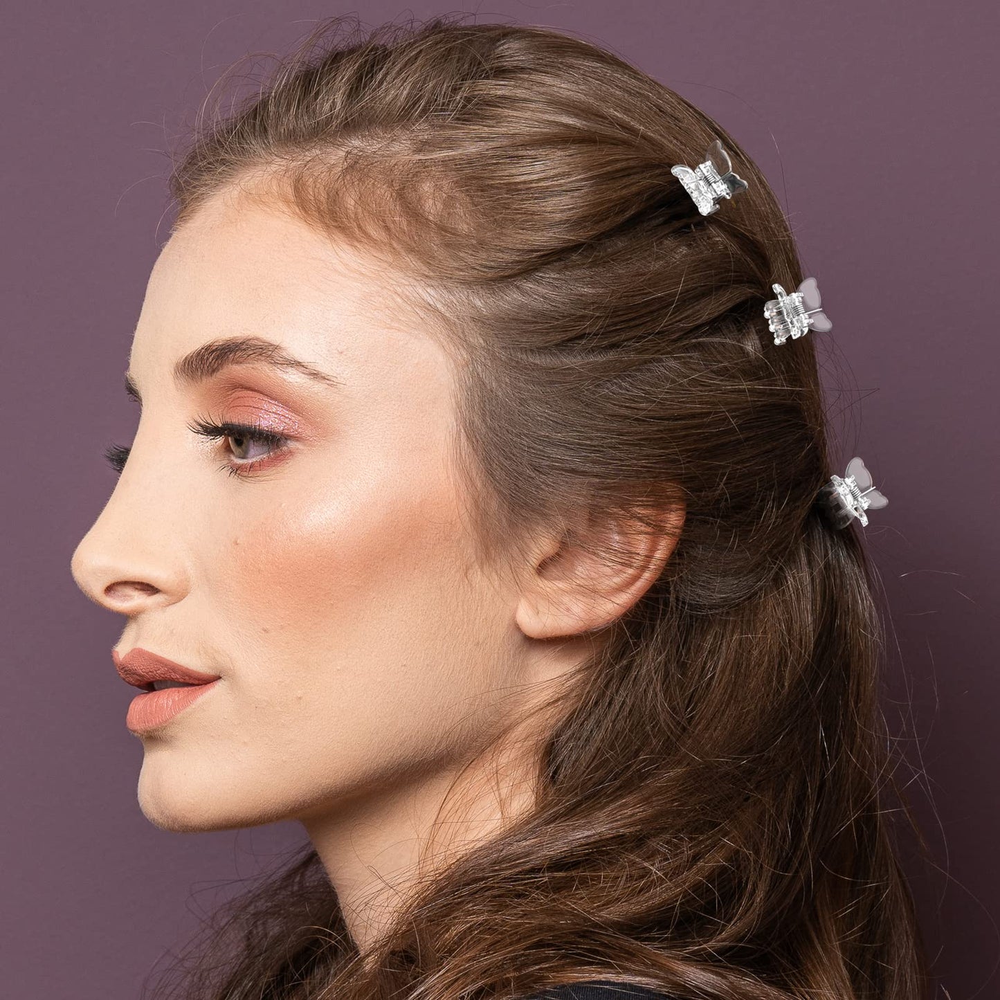 ADRIONE Clear Mini Hair Clips Butterflies 100 Pack, Durable Mini Claw Clips Small Claw Clips for Hair Design Strong Grip Clear Hair Clips Clear Butterfly Hair Clips Mini Hair Clips for Women Bangs