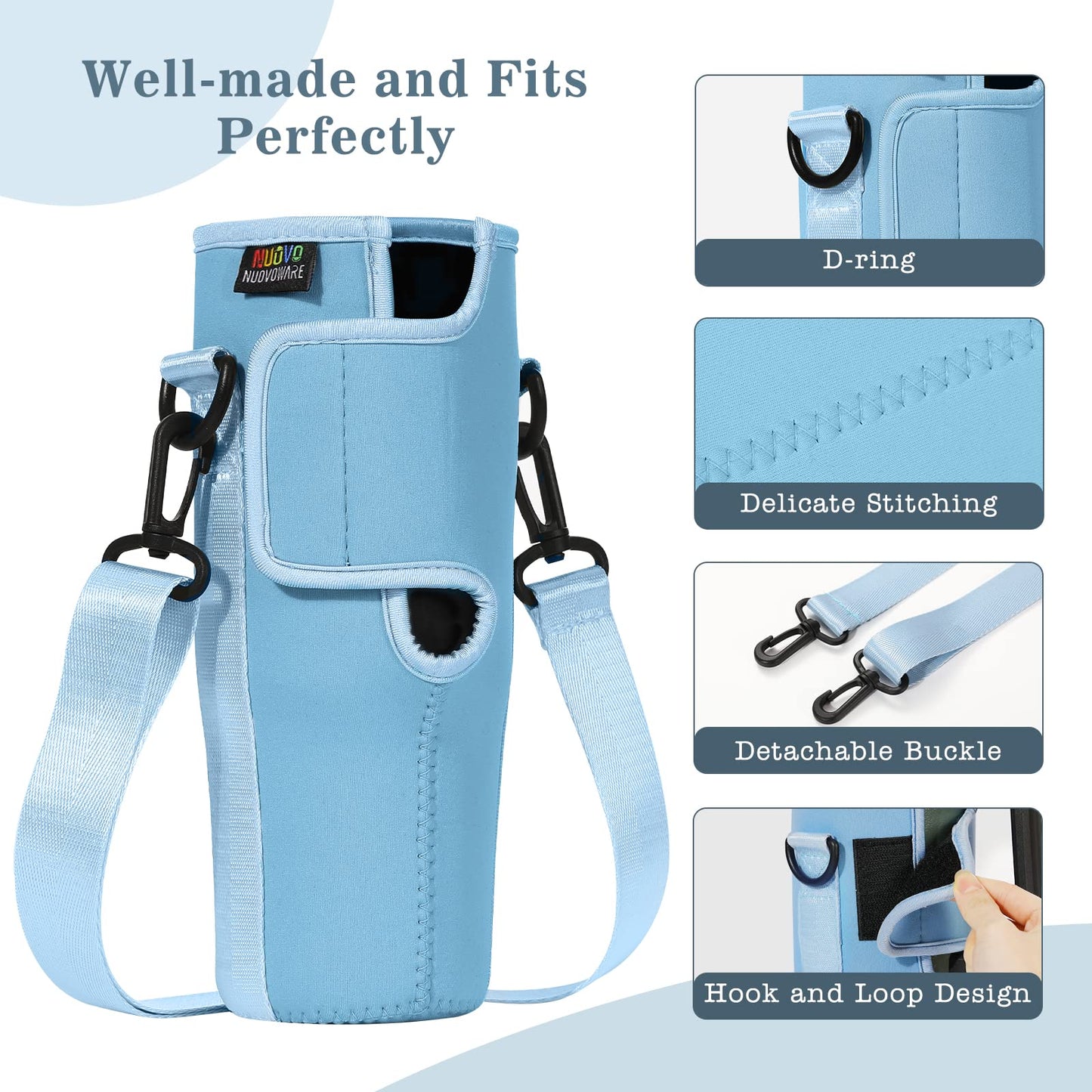 Nuovoware Water Bottle Carrier Bag Fits Stanley 40 Oz Tumbler with Handle, Water Bottle Bag with Adjustable Shoulder Strap, Neoprene Bottle Holder for Stanley Water Bottle Accessories, Blue Sea Foam