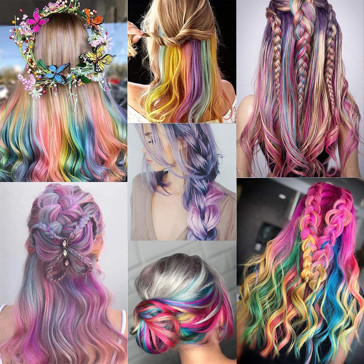 32 PCS Colored Clip in Hair Extensions, BEAHOT 16-21Inch Rainbow Long Curly Wavy Hairpieces Clip in Synthetic, Halloween Cosplay Dress Up Fashion Party Christmas New Year Gift for Women Kids Girls