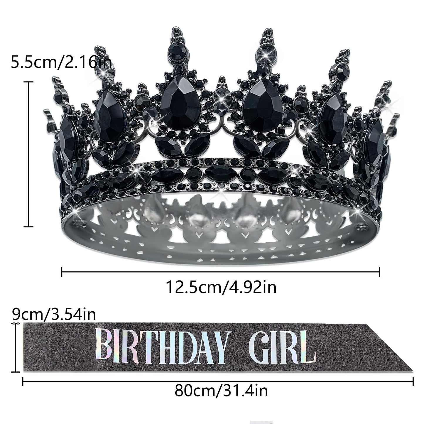 YOUlDIANZI Queen Crown Birthday Crowns for Women, Birthday Girl Sash, Birthday Tiara for Women Set, Princess Rhinestone Birthday Girl Headband Birthday Gifts for Women, Sweet Happy Accessories