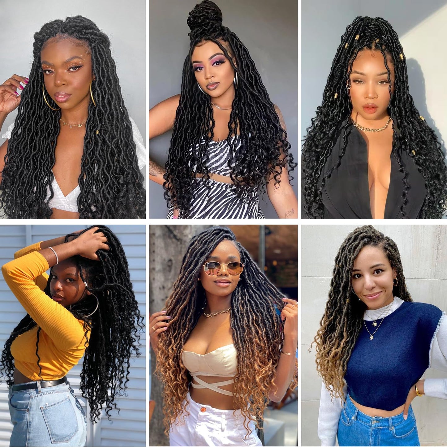 Goddess Locs Crochet Hair 24 Inches 6 Packs Pre Looped Faux Locs Crochet Hair For Women Soft Bohemian Crochet Faux Locs With Curly Ends(1B, 24 Inch, 6 Packs)