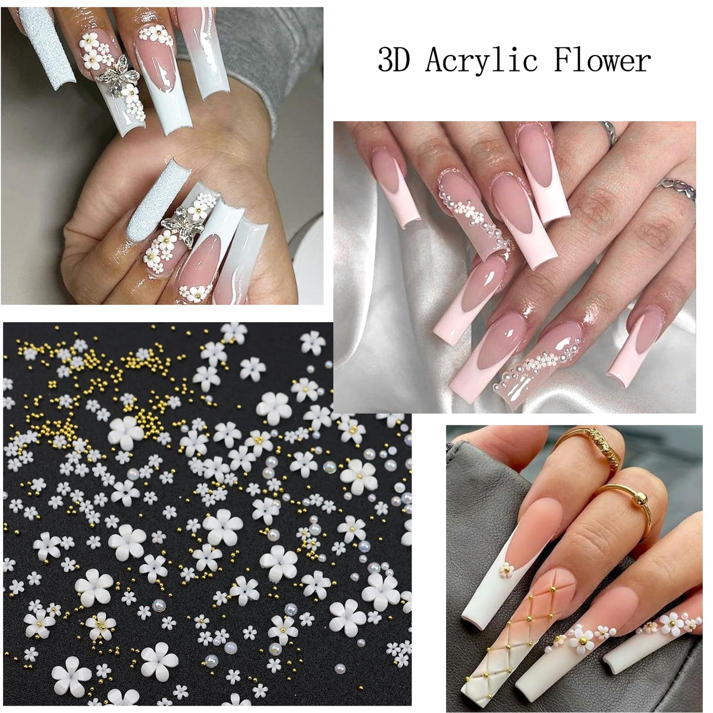 VOTACOS Nail Art Charms White Nail Rhinestones with Nail Glue Gel Flatback Pearls Nail Charms Luxurious Nail Supplies Accessories Gold Steel Ball Nail Gems Jewelry Pearls for Women Nail Design