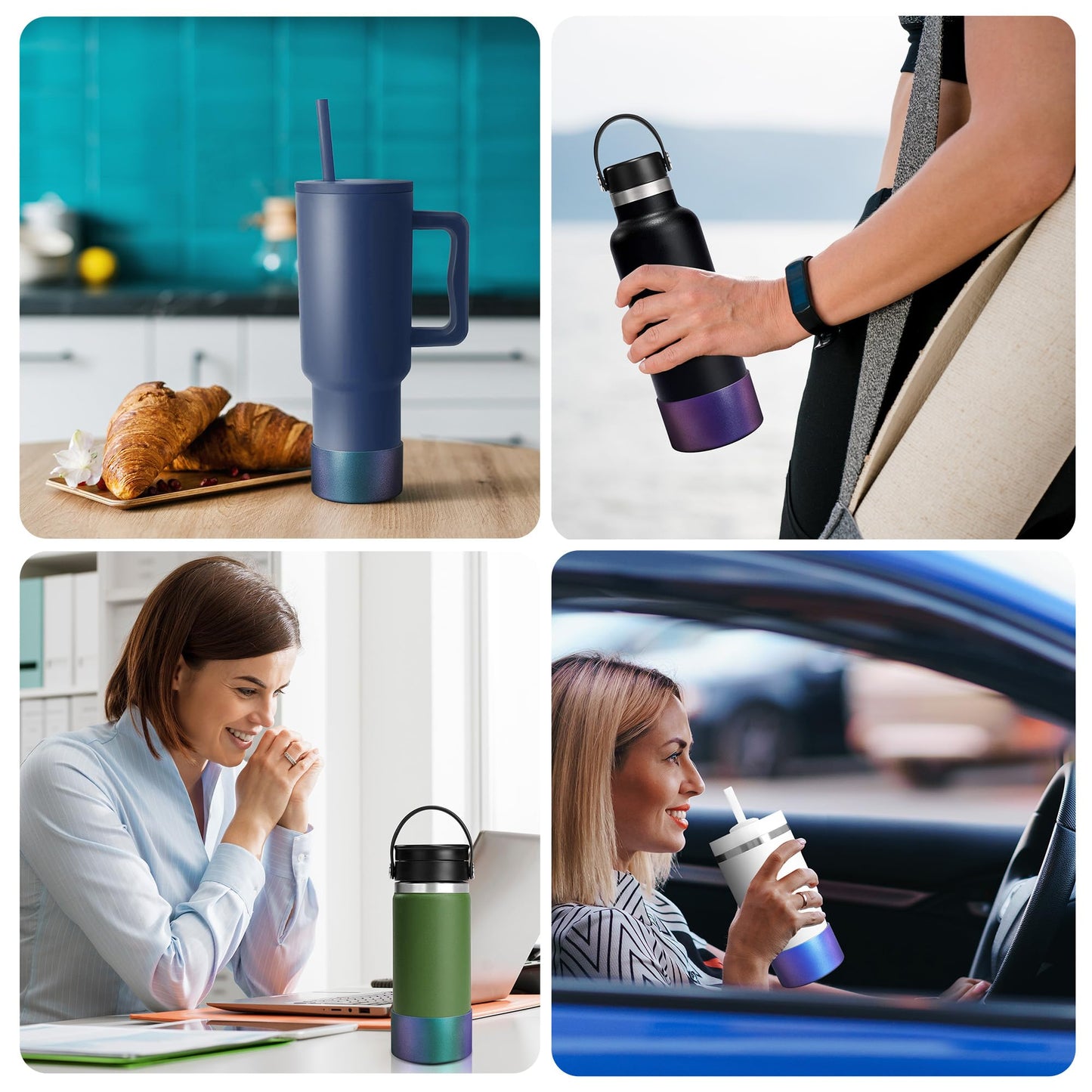 VIKIZUES Chameleon Gradient Matte Luster Silicone Boot, Compatible with Stanley Tumblers 20-40oz and 12-24oz Water Bottles with 2.8-3in Base, Anti-Slip Glitter Bottom Protector (Pine Green)
