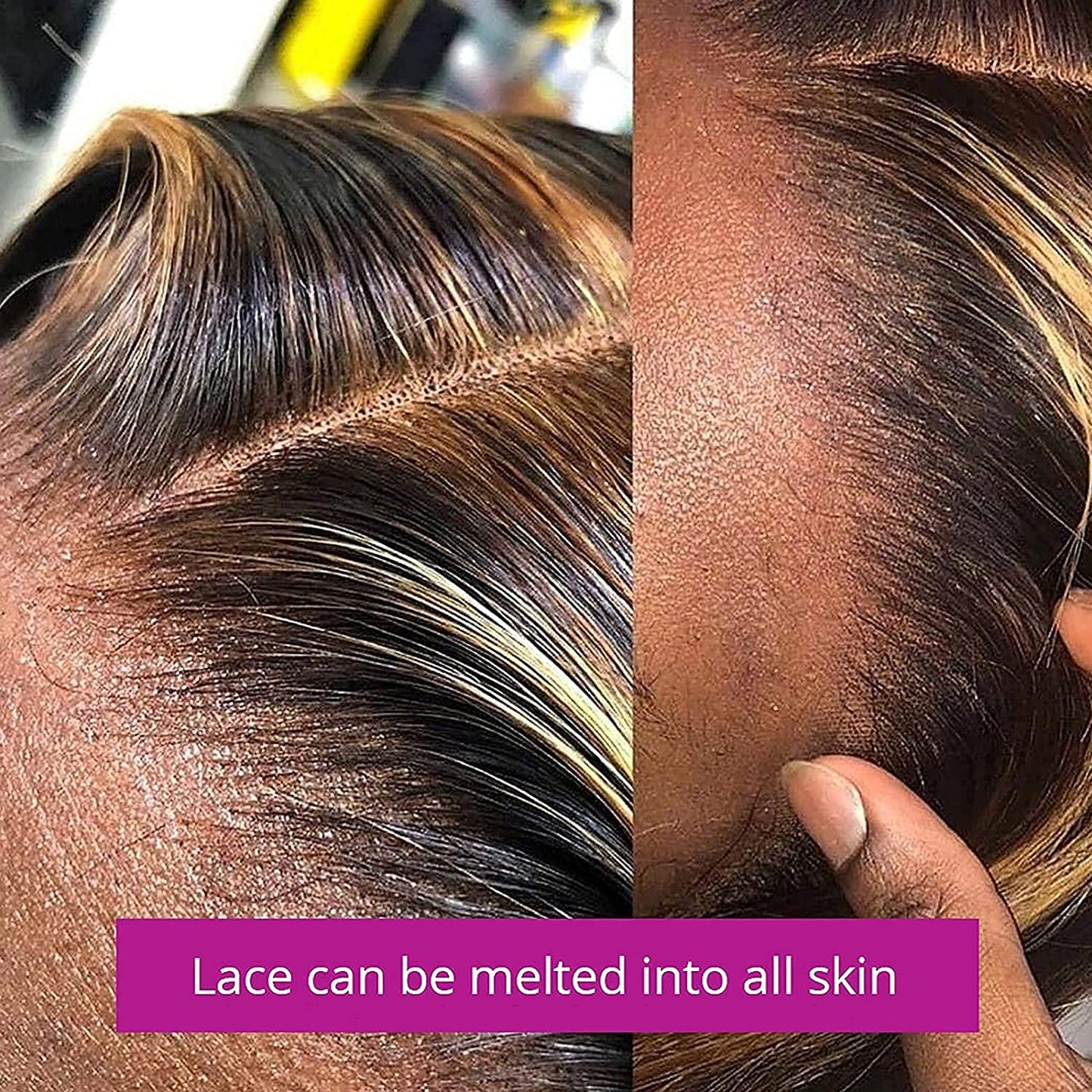 haha Brazilian Human Hair Highlight 4x4 Lace Front Wig Balayage Body Wave Ombre Lace Closure Wig Pre Plucked Honey Blonde 150% Density 18 Inch FB30