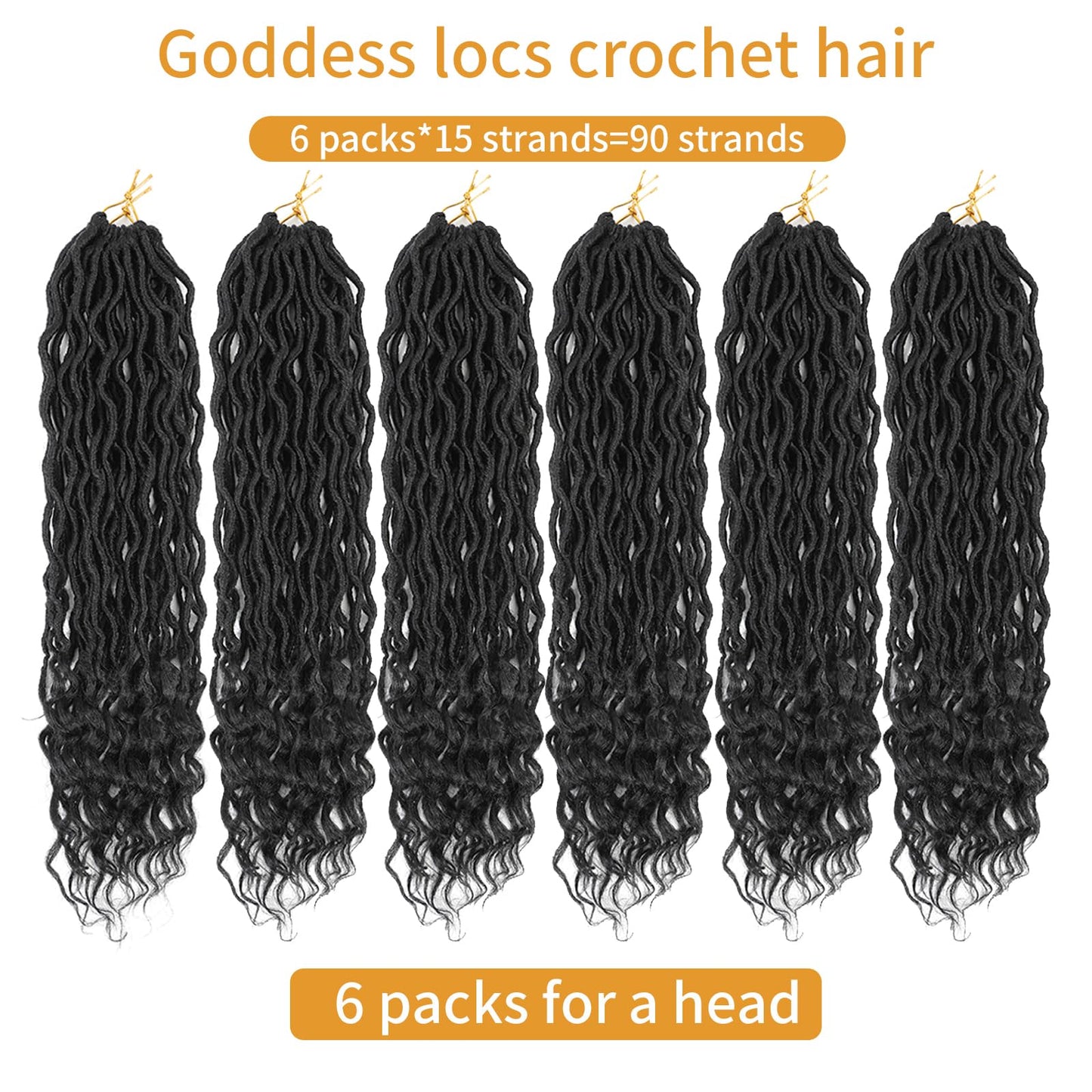 Goddess Locs Crochet Hair 24 Inches 6 Packs Pre Looped Faux Locs Crochet Hair For Women Soft Bohemian Crochet Faux Locs With Curly Ends(1B, 24 Inch, 6 Packs)