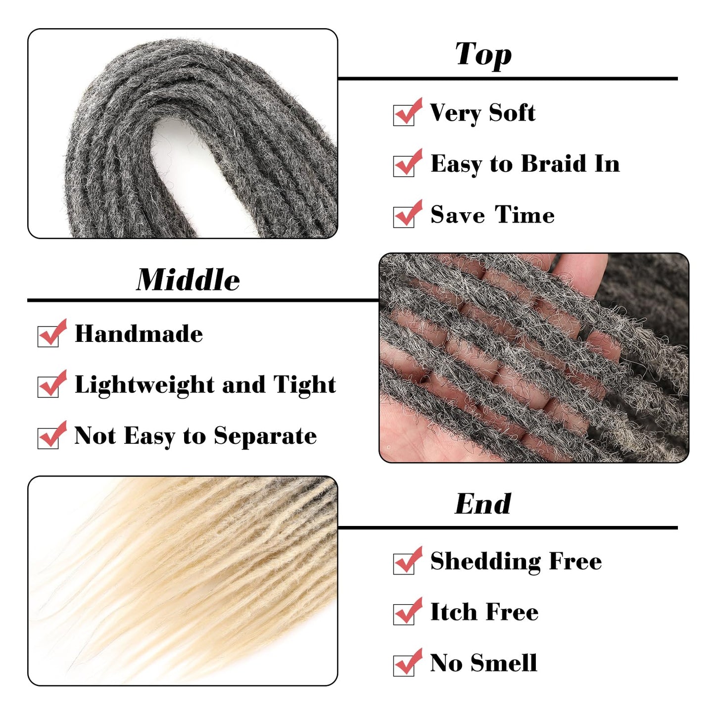 Leeven Black to Blonde Double Ended Dreadlock Extensions 24 Inch 0.6 cm Width Thin Synthetic DE Dreads Crochet Dreads 10 Strands Handmade Loc Extensions for Women Men