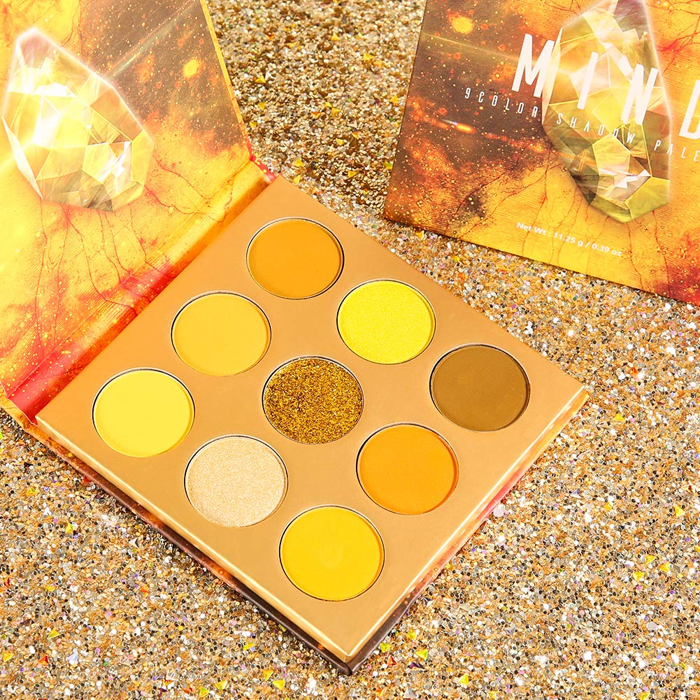 docolor Eyeshadow Palette 9 Colors Yellow Eyeshadow Gemstone Shadow Palette Highly Pigmented Mattes Shimmers Naked Smokey Glitter Cream Colorful Powder Blendable Long Lasting Waterproof Makeup Palette